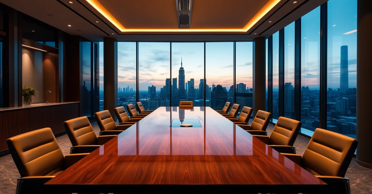 Modern law firm boardroom overlooking the city